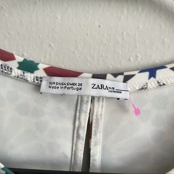 ZARA TILE PRINTED GEOMETRIC ECRU SLIT BACK MINI DRESS - Picture 7 of 14